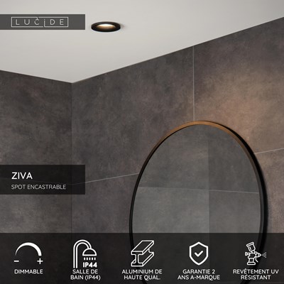 Lucide ZIVA - Spot encastrable Salle de bains - Ø 8,4 cm - 1xGU10 - IP44 - Noir